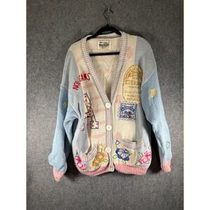 No Jeans! Sweater Women XL Knit Cottagecore‎ Floral Day Oversized Pastel VTG